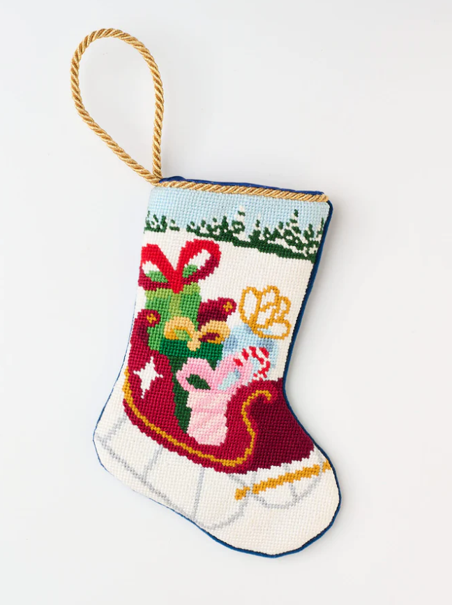 Finished Bauble Stocking: Santa's Bountiful Sleigh - KC Needlepoint
