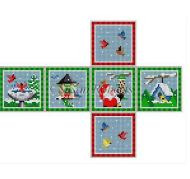 Santa with Birds Cube Ornament Canvas - KC Needlepoint