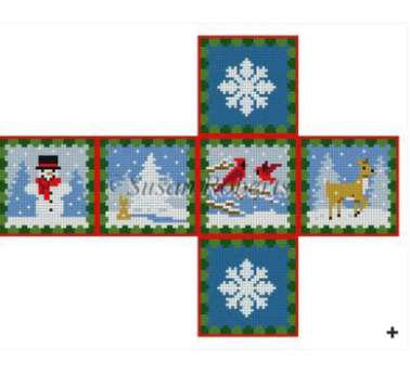 Woodland Snow Day Cube Ornament Canvas - KC Needlepoint