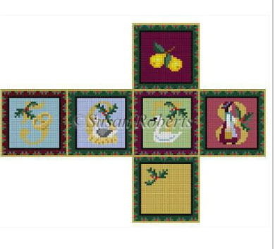 Pear Tree 5, 6, 7, 8 Cube Ornament Canvas - KC Needlepoint