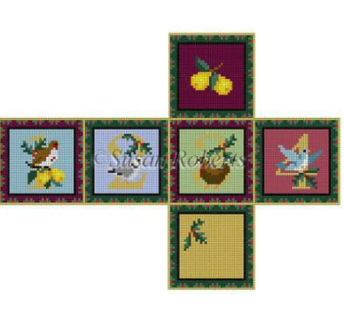 Pear Tree 1, 2, 3, 4 Cube Ornament Canvas - KC Needlepoint