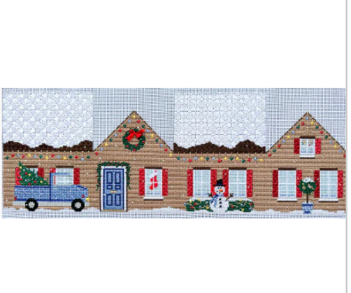 3D Christmas Home with Blue Truck Canvas - KC Needlepoint
