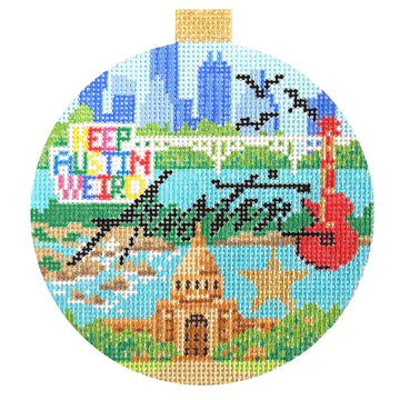 Austin Travel Round Needlepoint Canvas - KC Needlepoint