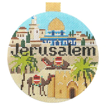 Jerusalem Travel Round Needlepoint Canvas - KC Needlepoint
