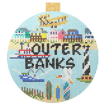 Outer Banks Travel Round Needlepoint Canvas - KC Needlepoint