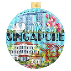 Singapore Travel Round Needlepoint Canvas - KC Needlepoint