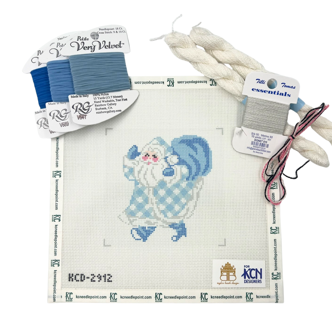 Blue Gingham Santa Kit - KC Needlepoint
