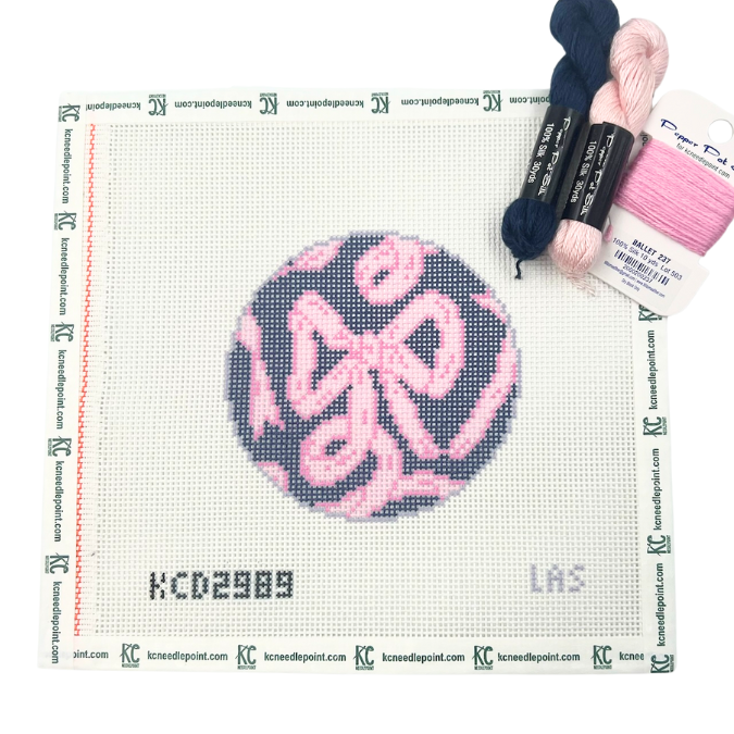 Pink Bow on Navy Kit - KC Needlepoint