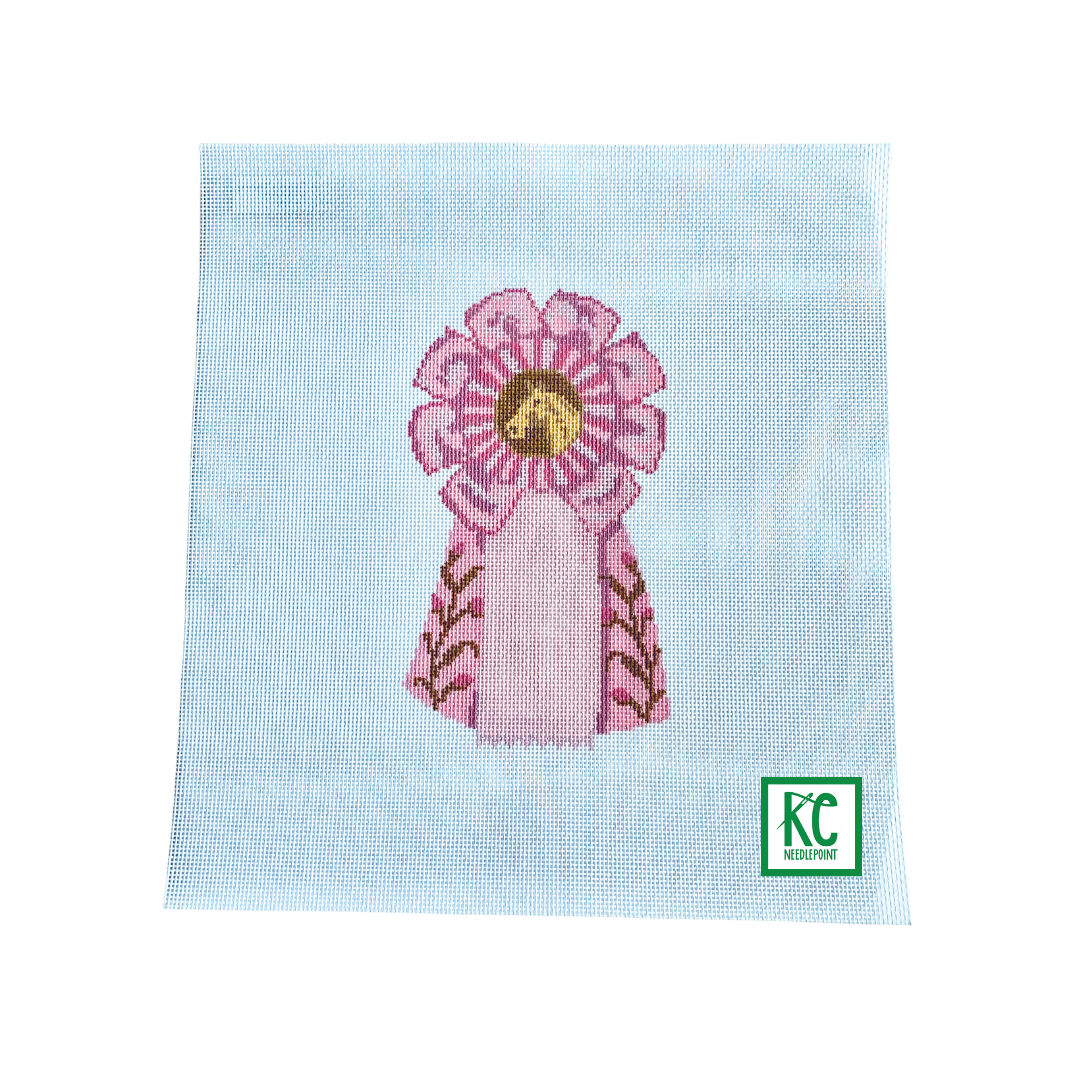Pink Rosette Ribbon Canvas - KC Needlepoint