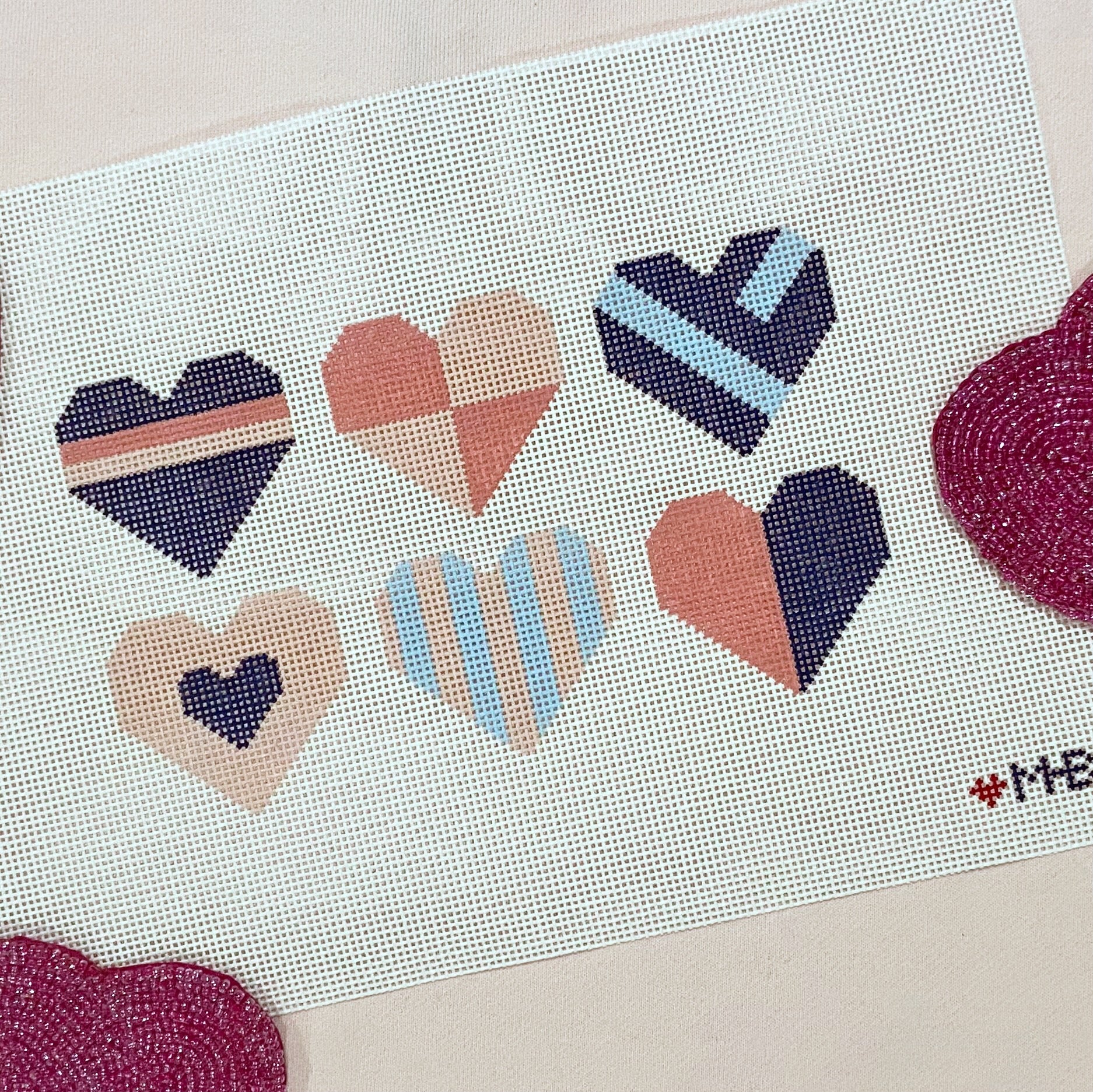 6 Hearts Canvas - KC Needlepoint