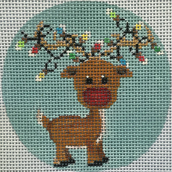Reindeer and Lights Canvas - KC Needlepoint