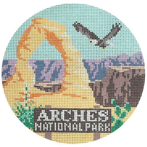 Arches National Park Travel Round Needlepoint Canvas - KC Needlepoint