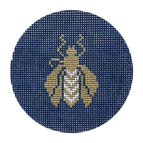 Bee Round in Blue Canvas - KC Needlepoint