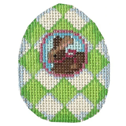 Bunny Lime Harlequin Mini Egg Canvas - KC Needlepoint