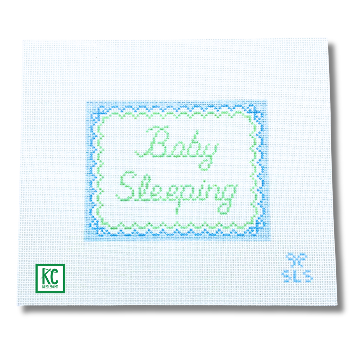 Baby Sleeping Blue Bows Canvas - KC Needlepoint
