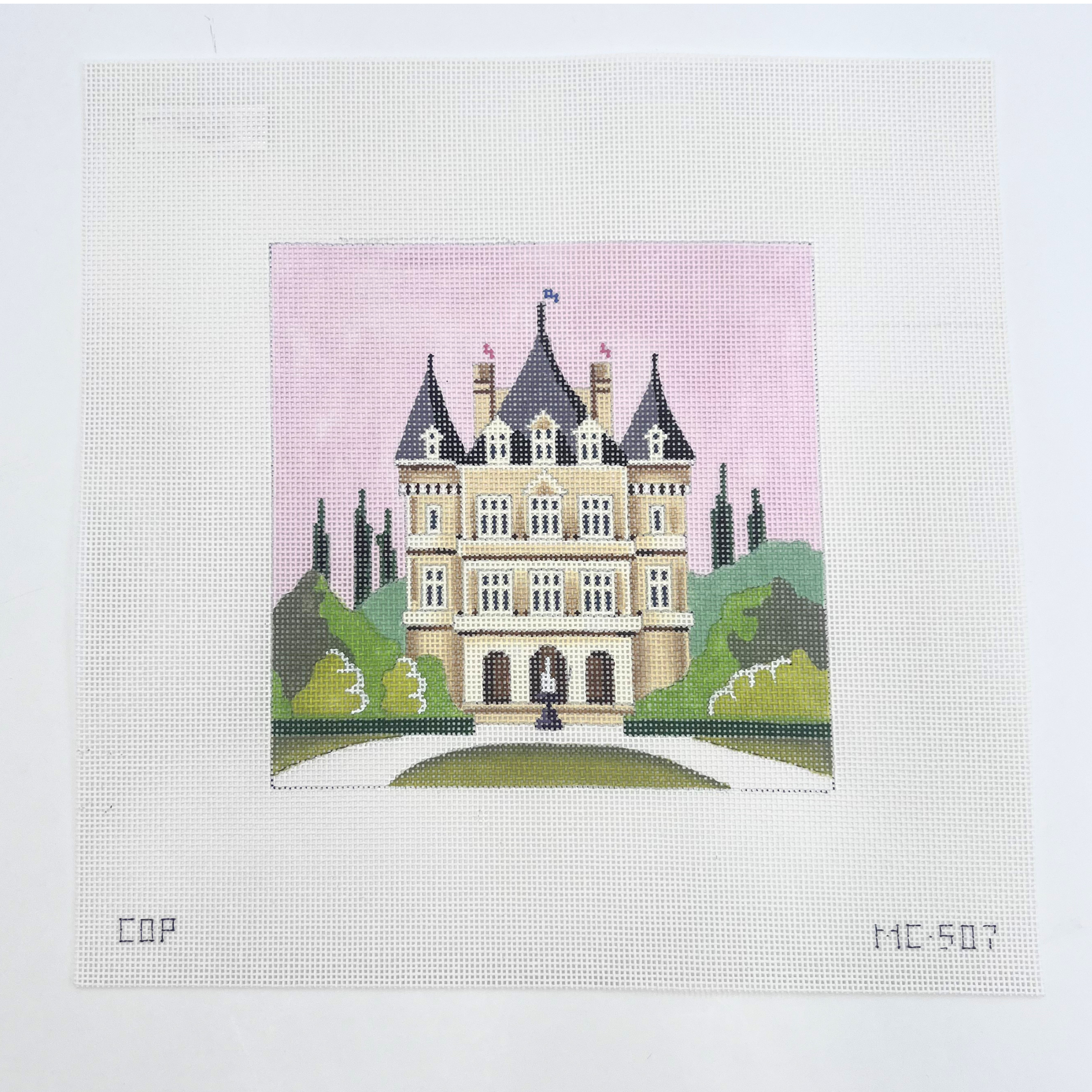 Castle with Light Pink Background Canvas - KC Needlepoint