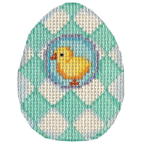 Chick Aqua Harlequin Mini Egg Canvas - KC Needlepoint