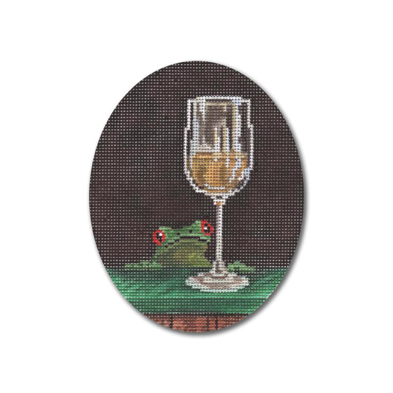 Frog with White Wine Canvas - KC Needlepoint