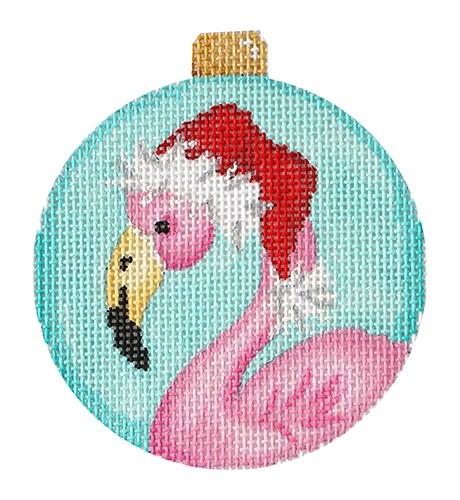 Flamingo with Santa Hat Ball Canvas - KC Needlepoint