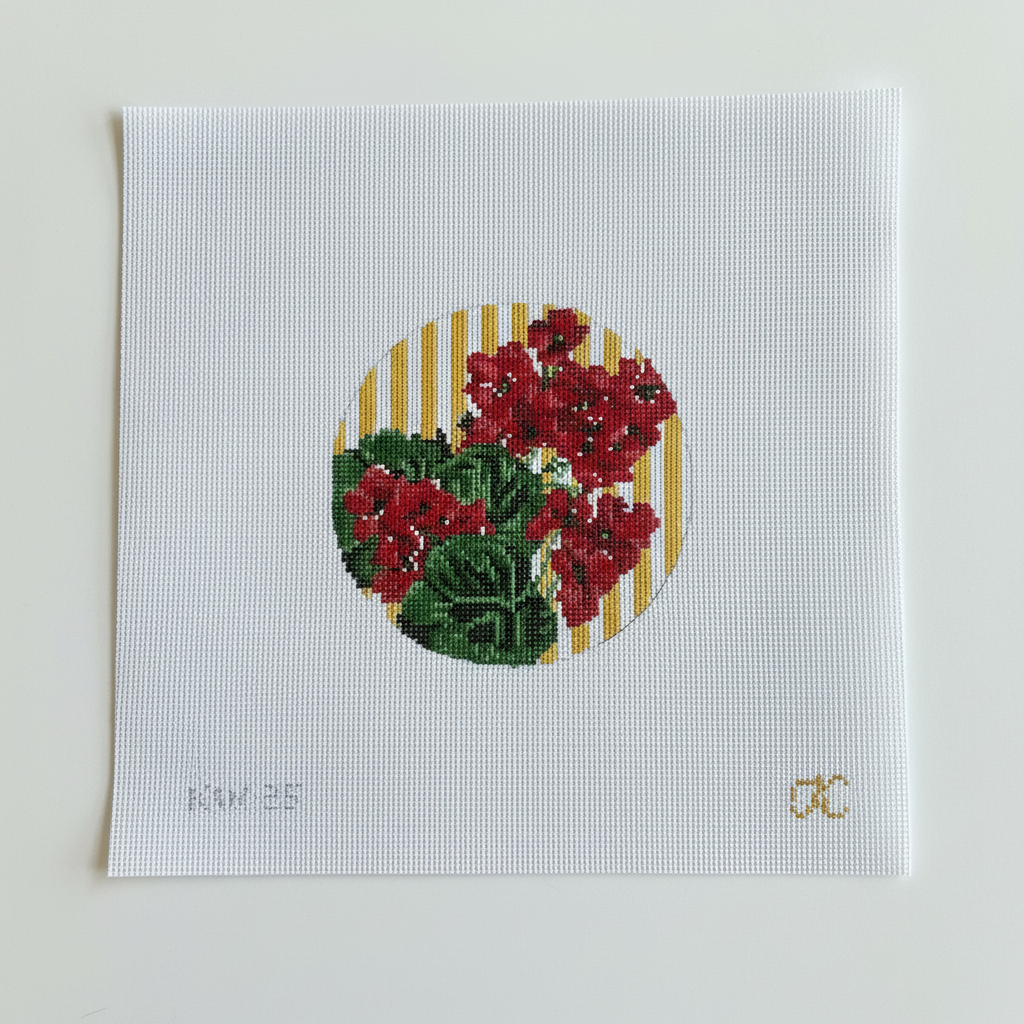 Geranium Round Canvas - KC Needlepoint