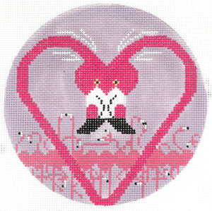 Flamingo A Go Go Round Canvas - KC Needlepoint