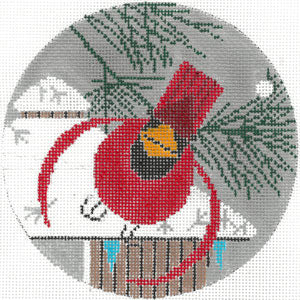 Winter Cardinal Round Canvas - KC Needlepoint