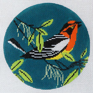 Blackburnian Warbler Round Canvas - KC Needlepoint