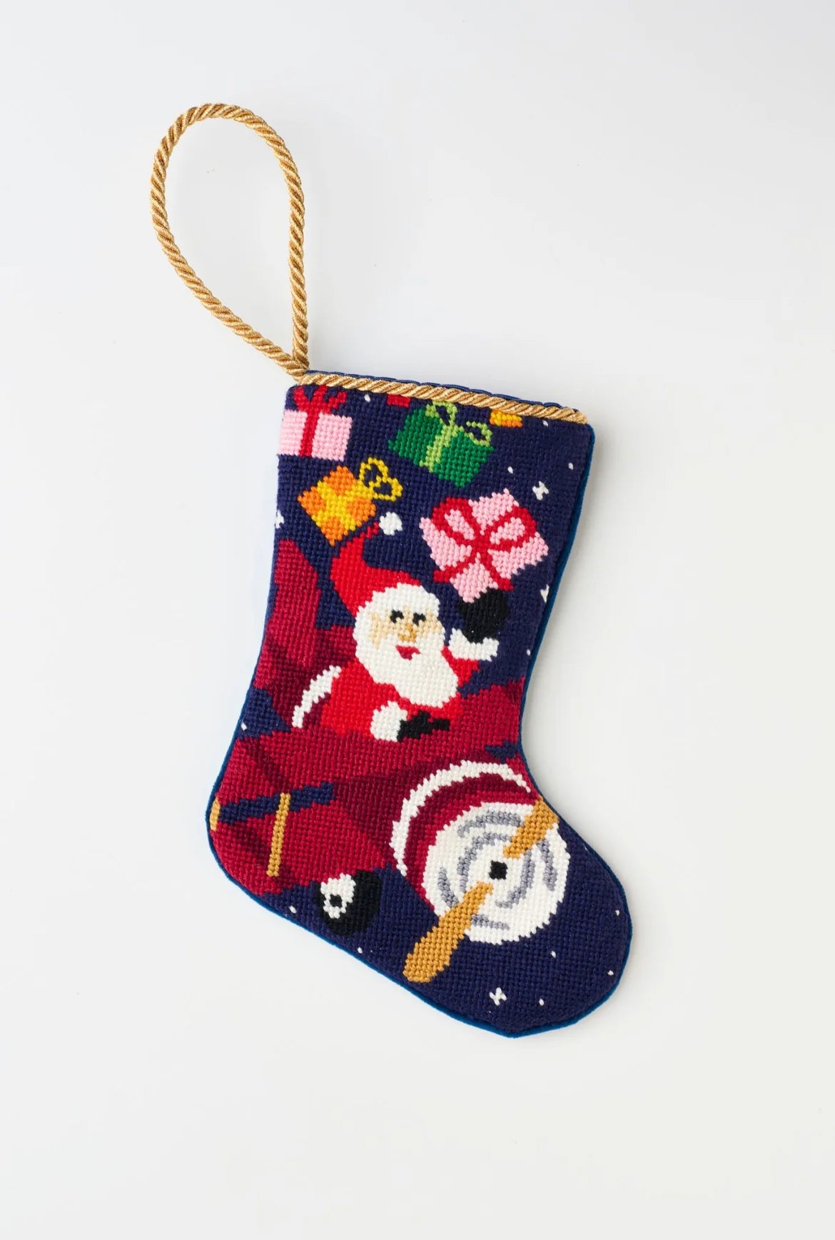 Finished Bauble Stocking:High Flying Santa - KC Needlepoint
