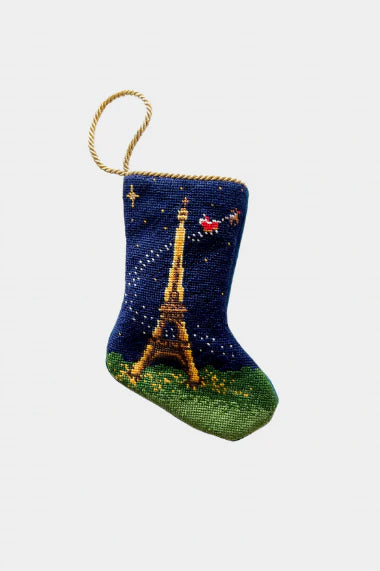Finished Bauble Stocking:  Bonne Nuit Paris Santa - KC Needlepoint