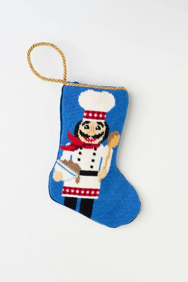 Finished Bauble Stocking: Nutty Sous Chef Nutcracker - KC Needlepoint