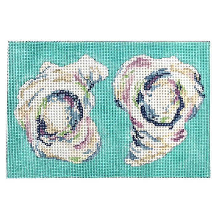 Two Oysters on Aqua Canvas - KC Needlepoint