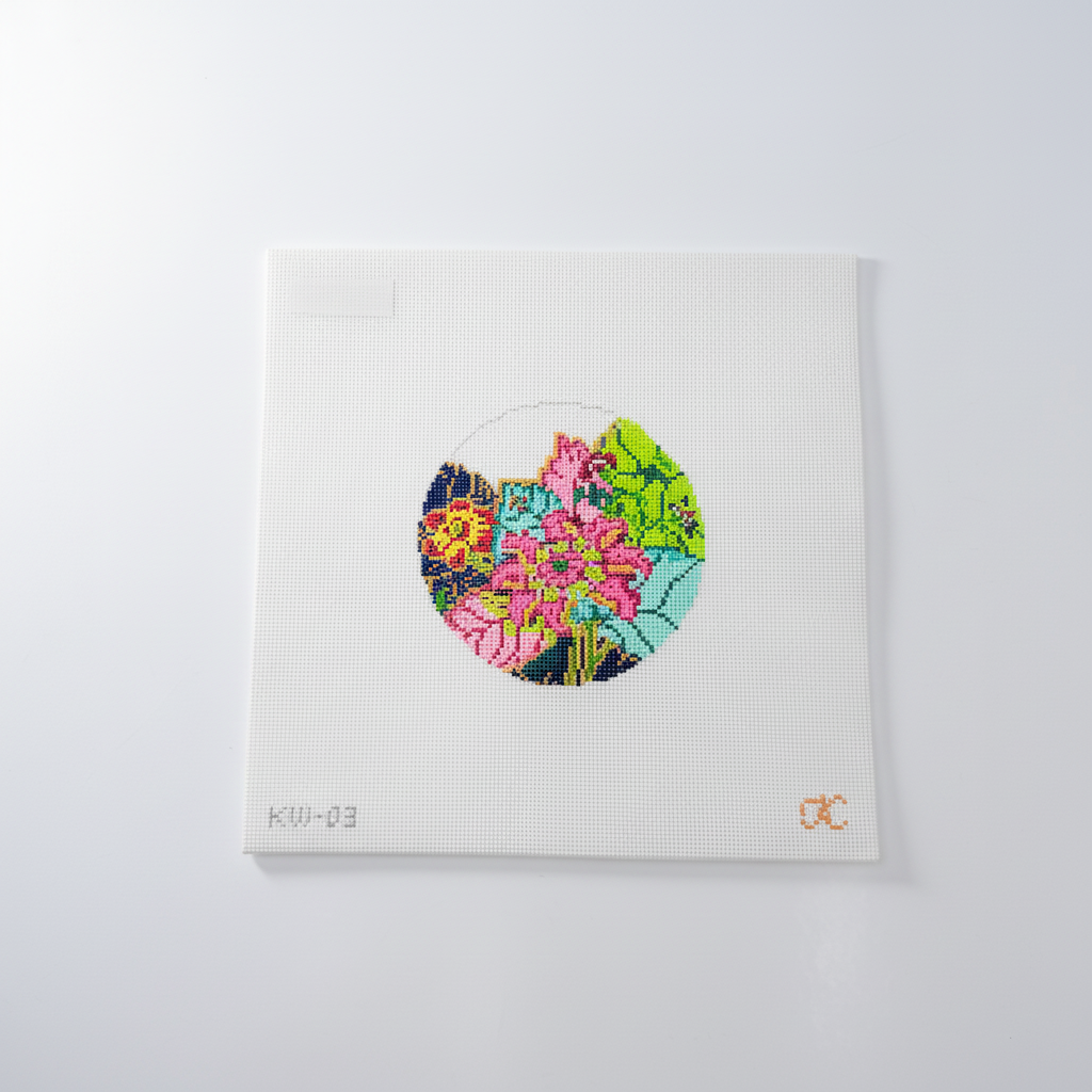 Tobacco Leaf Round Canvas - KC Needlepoint