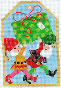 Christmas Elves Gift Tag Canvas - KC Needlepoint