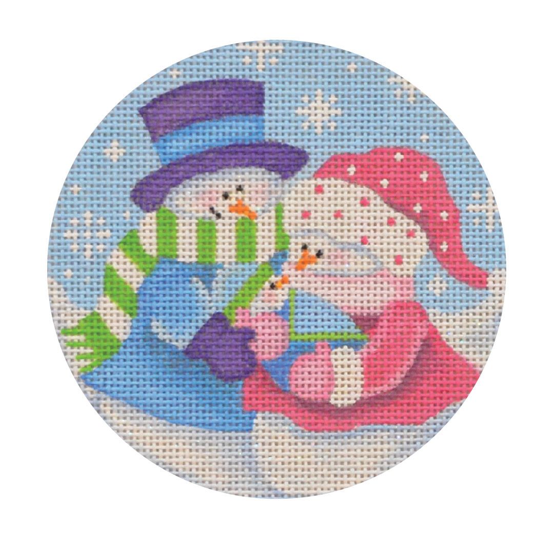 Snow Parents with Baby Boy Ornament Canvas - KC Needlepoint