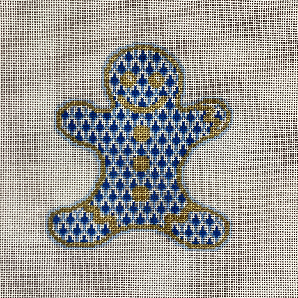 Blue Gingerbread Man Canvas - KC Needlepoint
