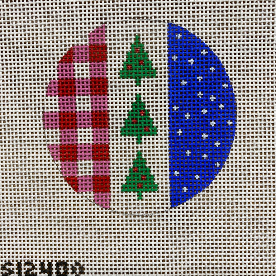 Trees with Pink Check and Blue Round Canvas - KC Needlepoint