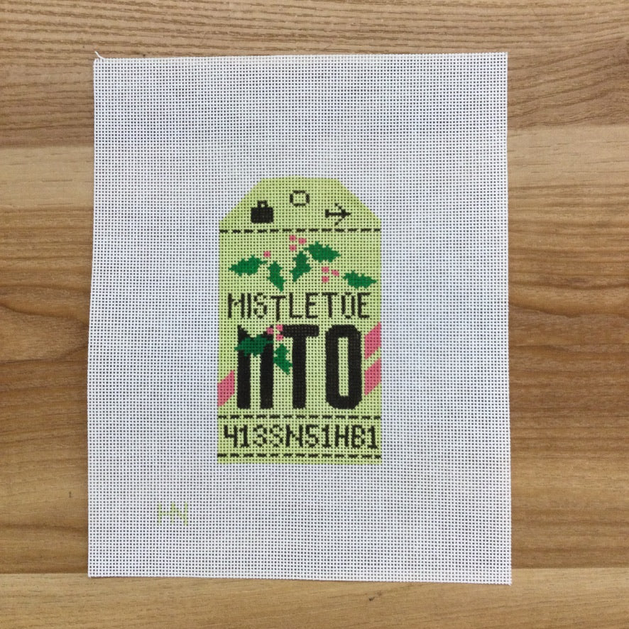 Mistletoe Vintage Travel Tag Canvas - KC Needlepoint