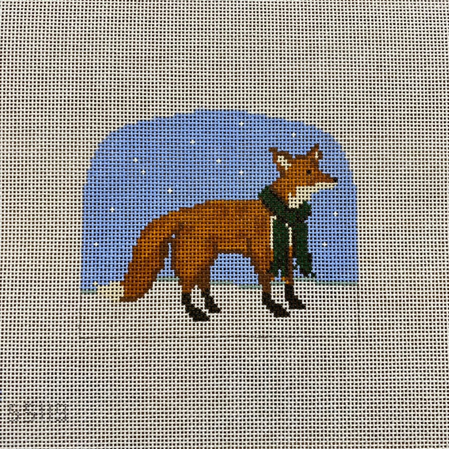Christmas Forest Boy Fox with Scarf Canvas - KC Needlepoint