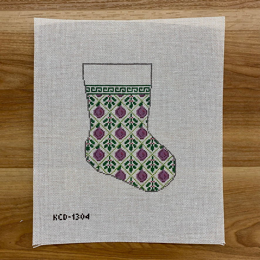 Plums Holiday Mini Sock Canvas - KC Needlepoint