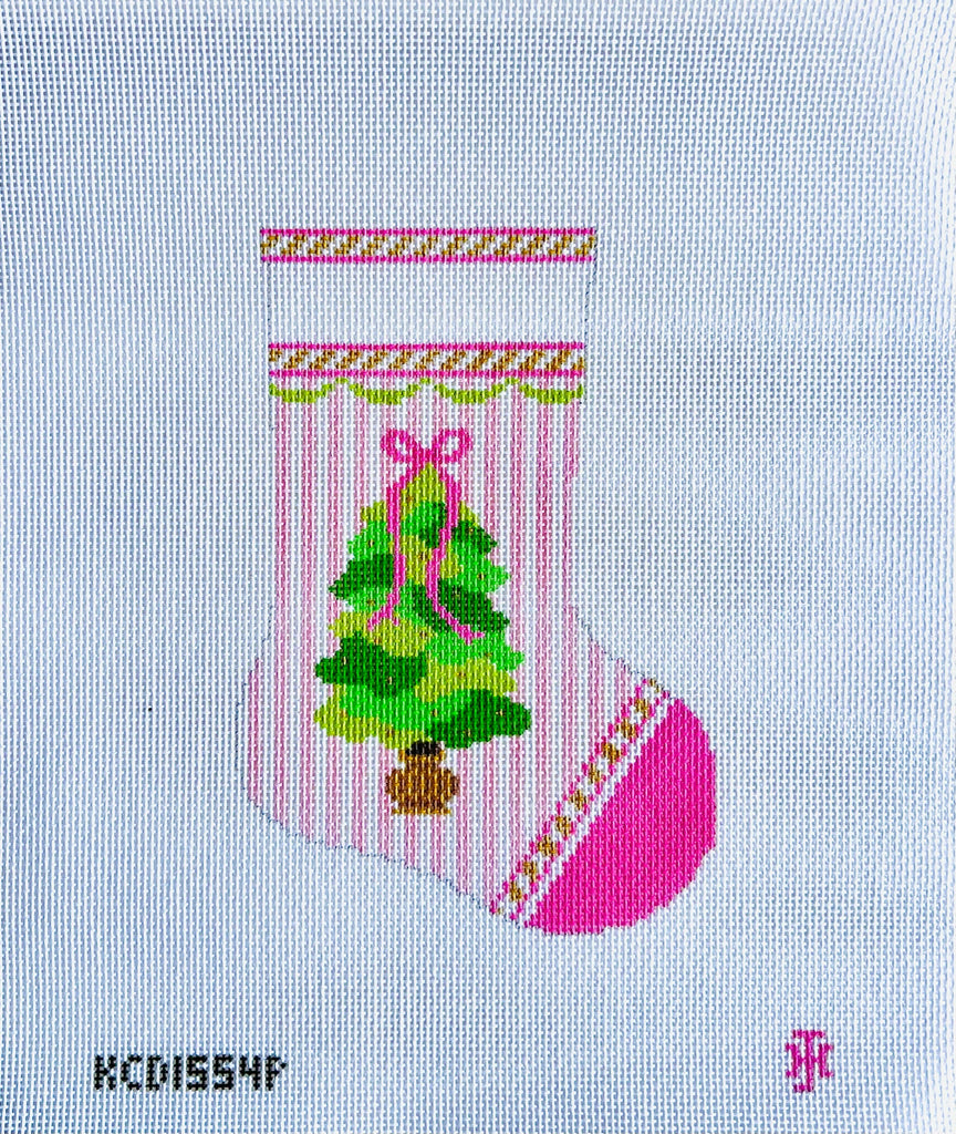 Tree on Pink Mini Sock Canvas - KC Needlepoint