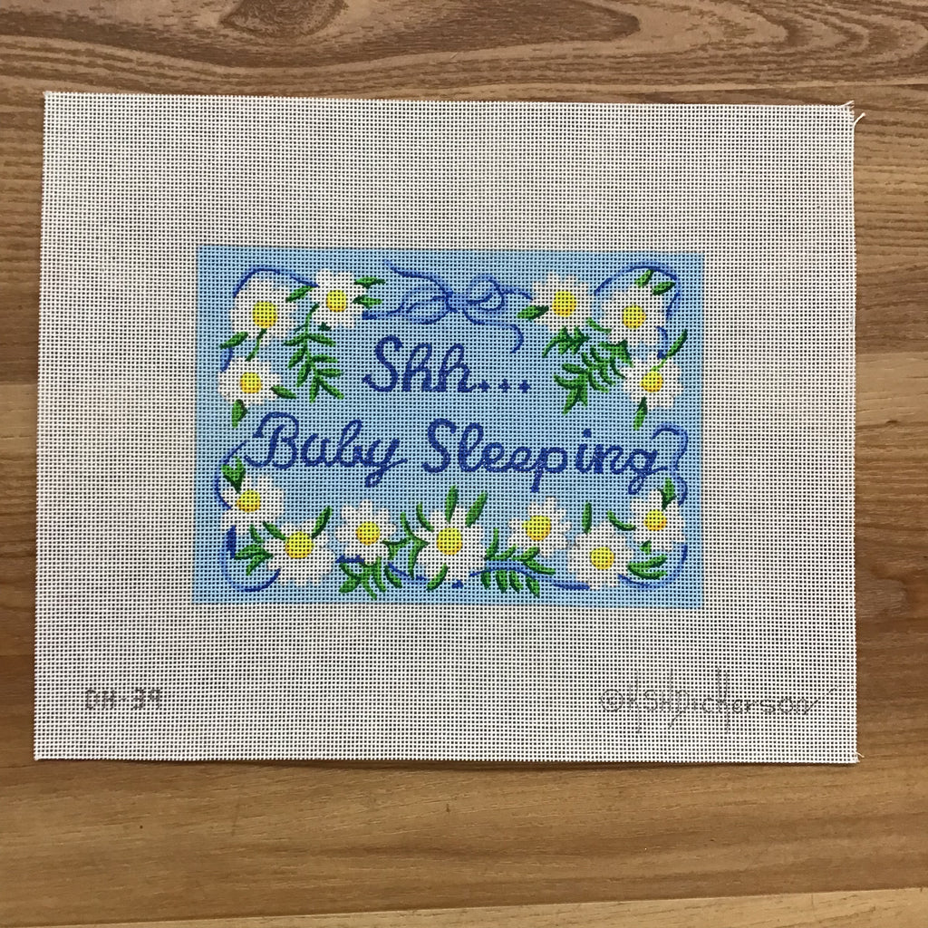Blue Shh..Baby Sleeping Daisies Canvas - KC Needlepoint