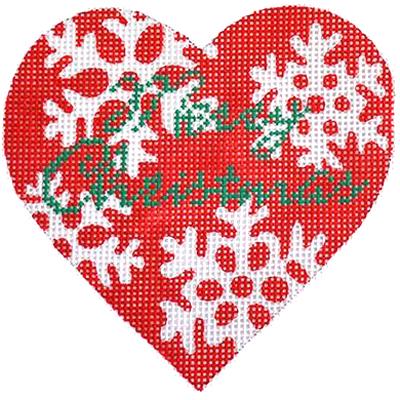 Red Merry Christmas Heart Canvas - KC Needlepoint