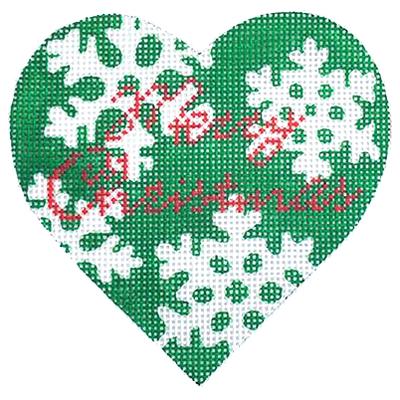 Green Merry Christmas Heart Canvas - KC Needlepoint