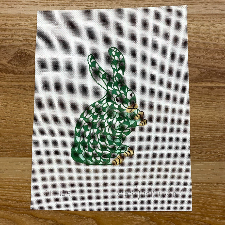 Herend Standing Green Bunny Needlepoint Ornament Canvas - KC Needlepoint
