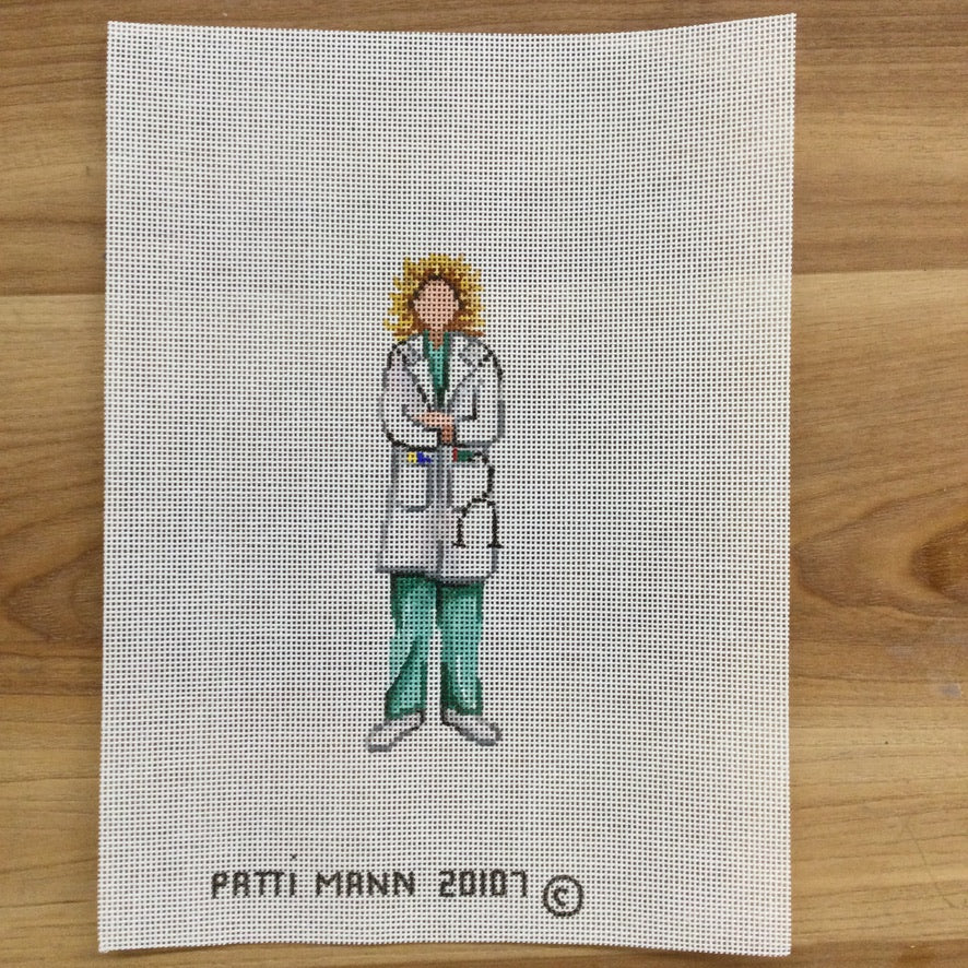 Female Dr. in White Coat Ornament Canvas - KC Needlepoint