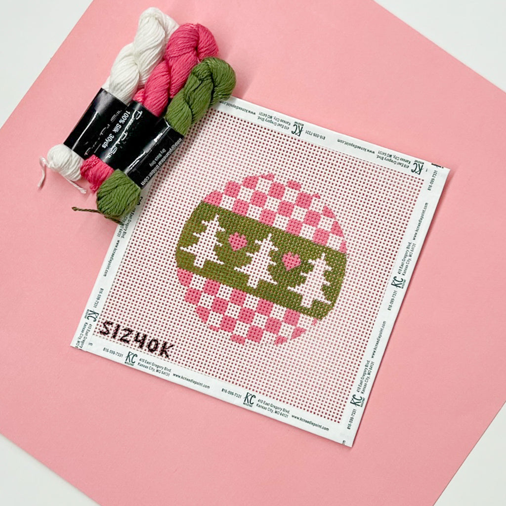 Tree on Pink and White Check Kit - KC Needlepoint