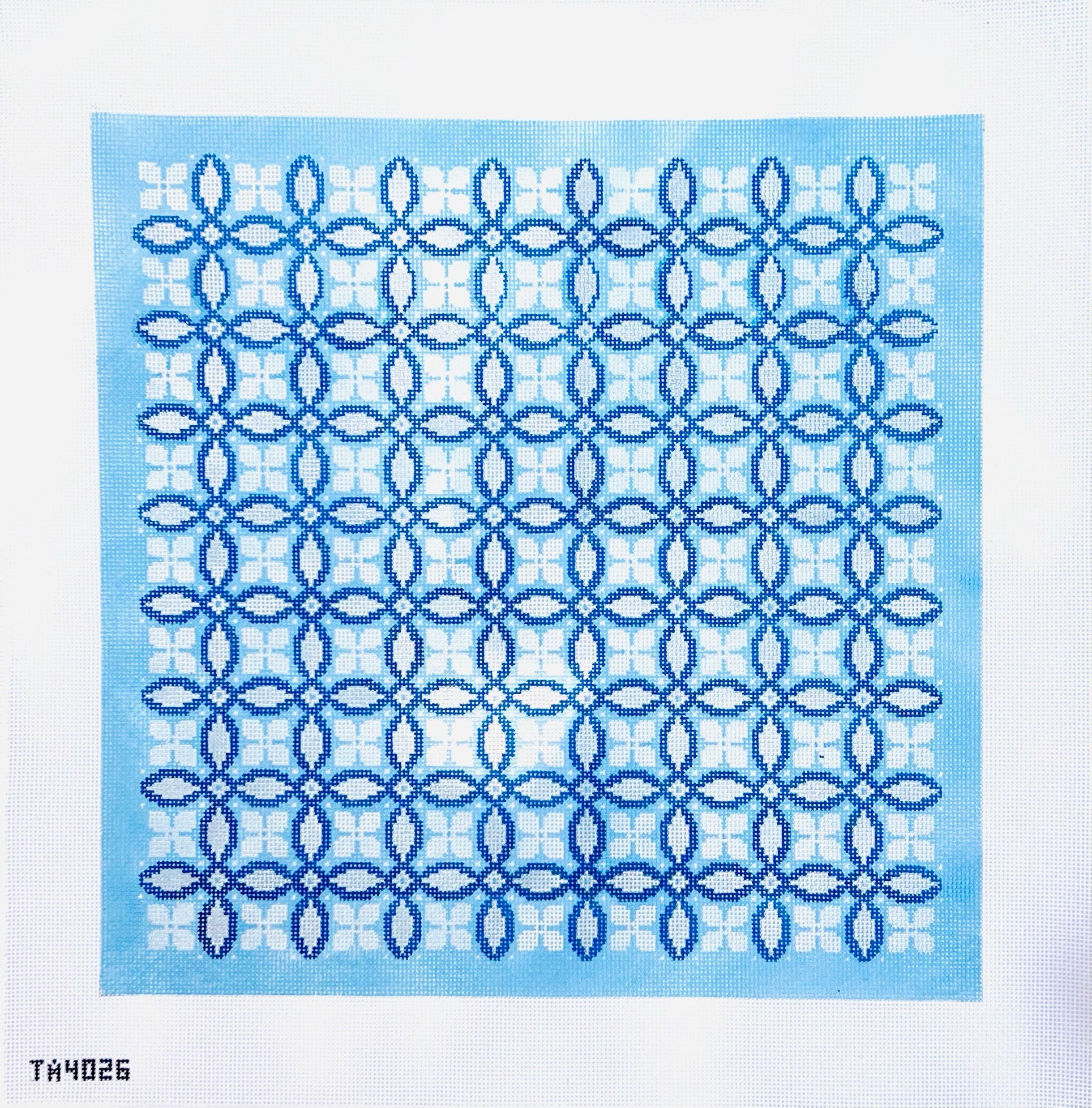 Blue Primrose and Bowens Knot Pillow Canvas - KC Needlepoint