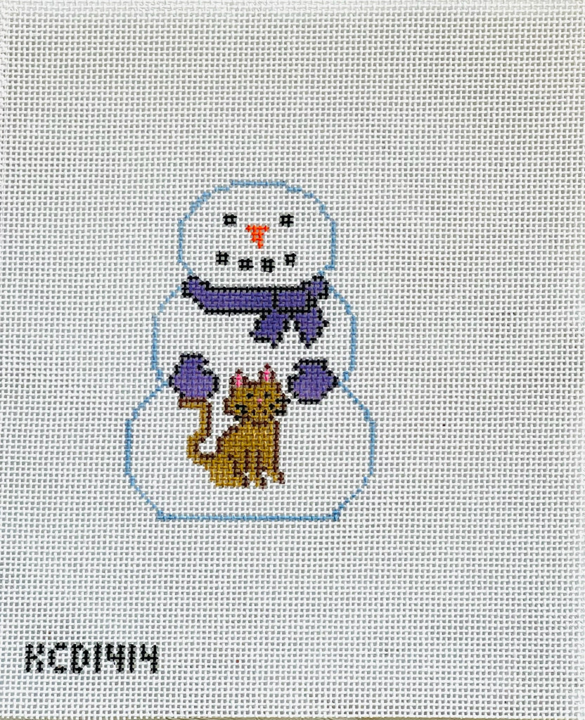 Snowman with Cat Canvas - KC Needlepoint