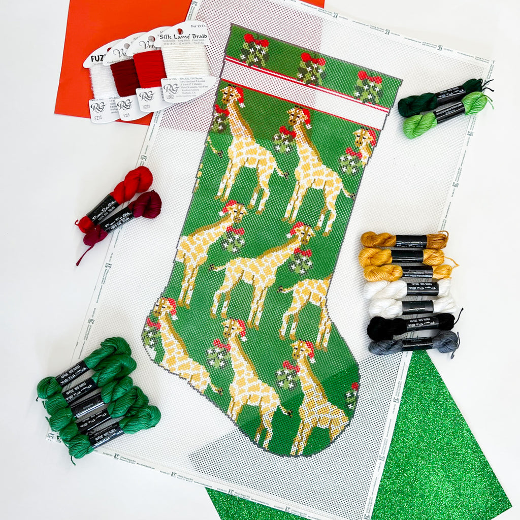 Giraffe and Mistletoe Stocking Kit - KC Needlepoint
