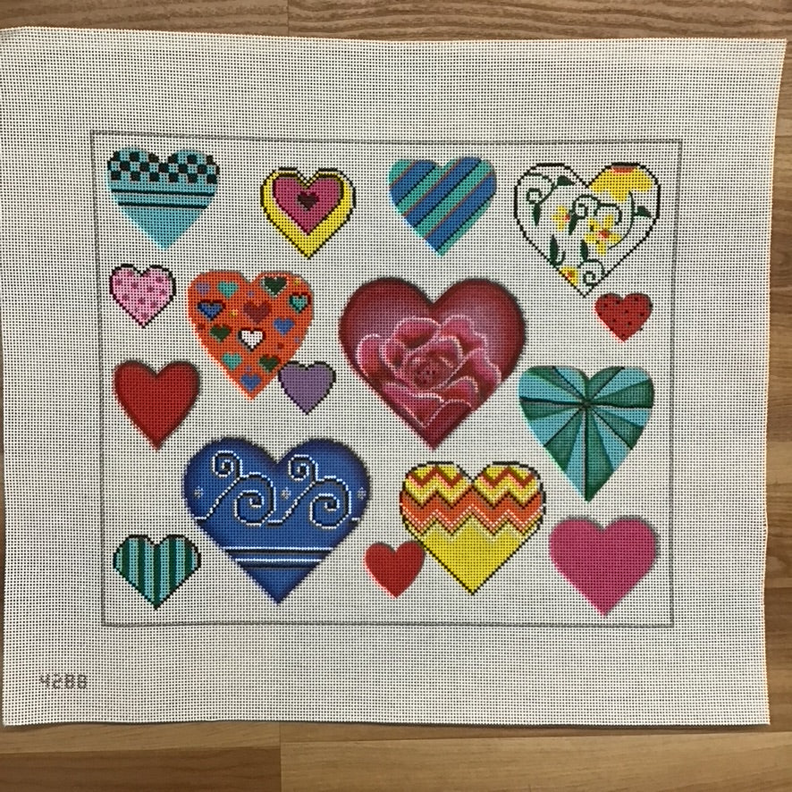 Hearts, Hearts, Hearts Canvas - KC Needlepoint